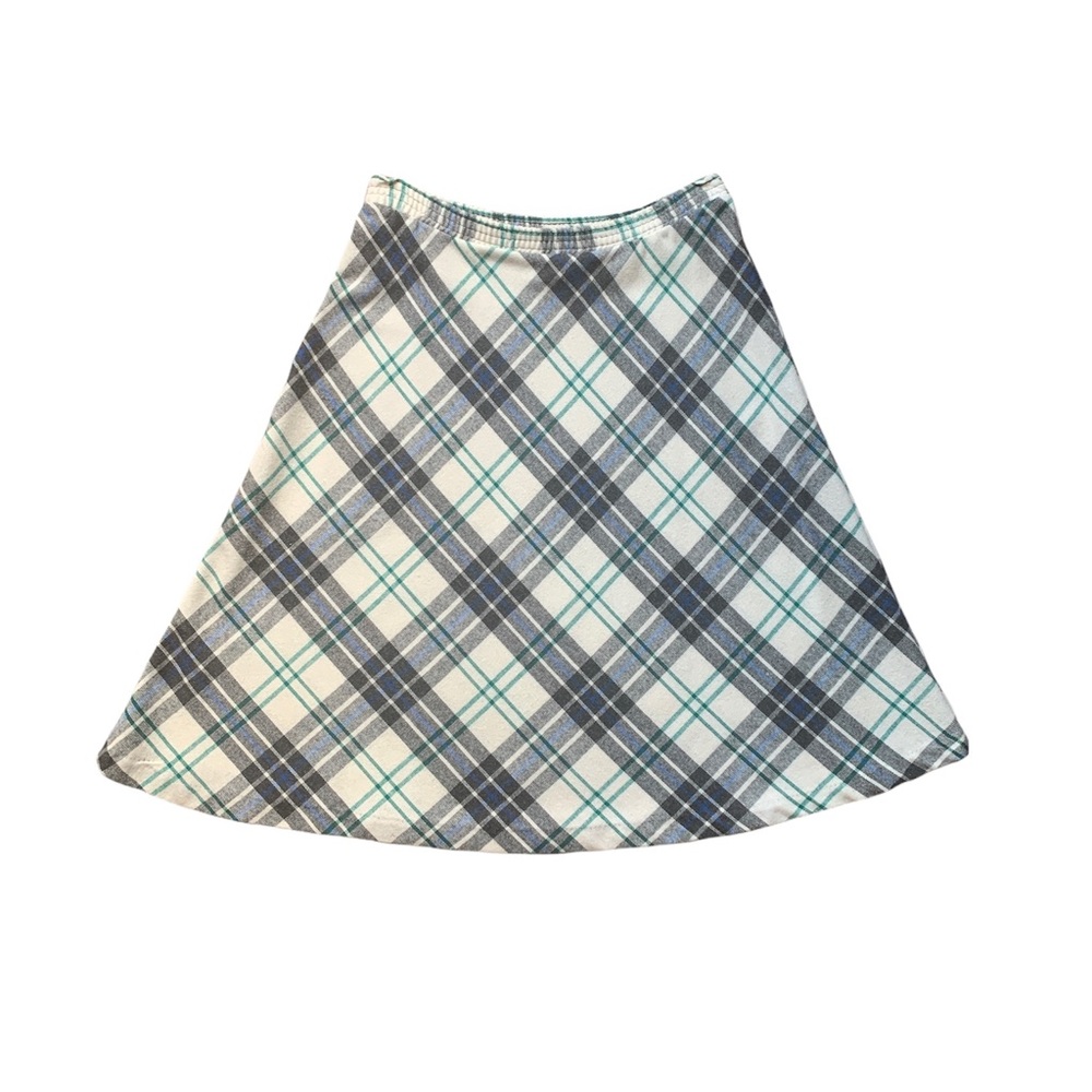 Vintage 80s plaid black, white, green and blue skirt.  ‘Random sportswear’ tag.